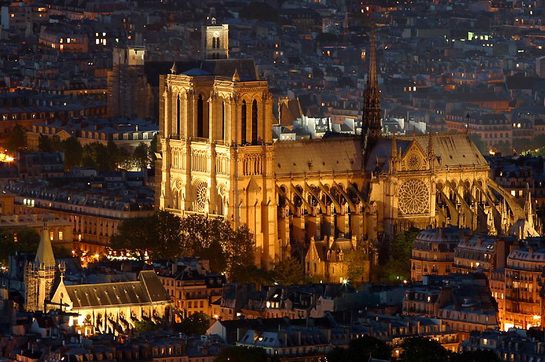 Notre Dame Cathedral at night, Paris, France