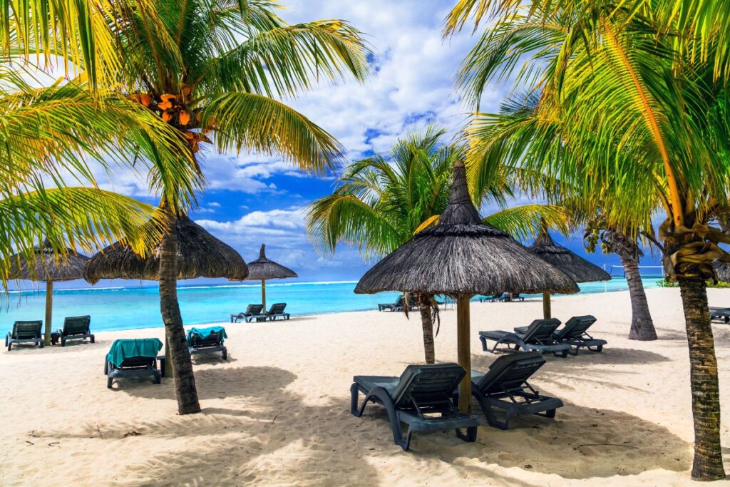 Tropical island with palm trees and azure water