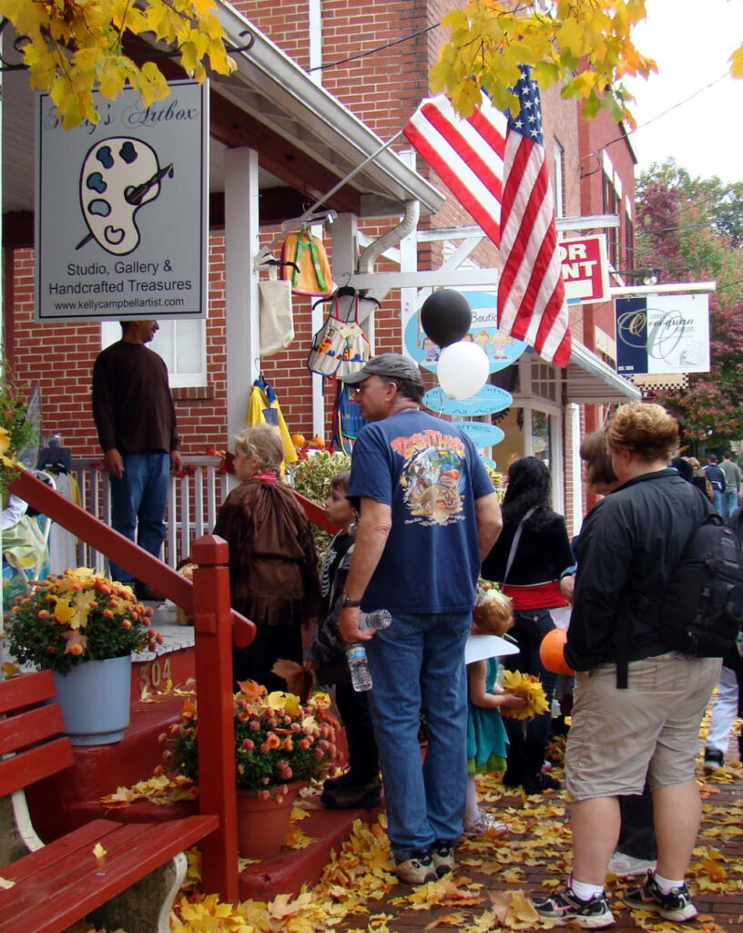 Trick or treaters on Halloween in historic Occoquan, Virginia