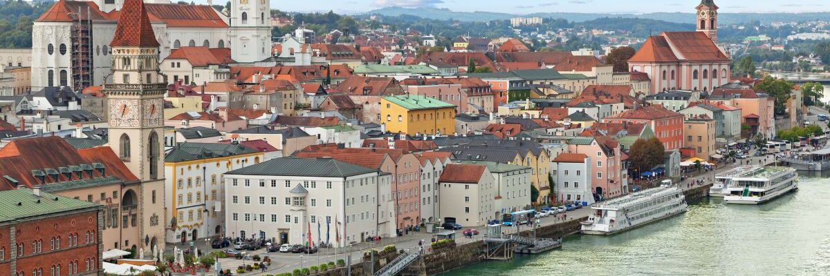 An aerial view of Passau, Germany by bbsferrari / Desposit Photos