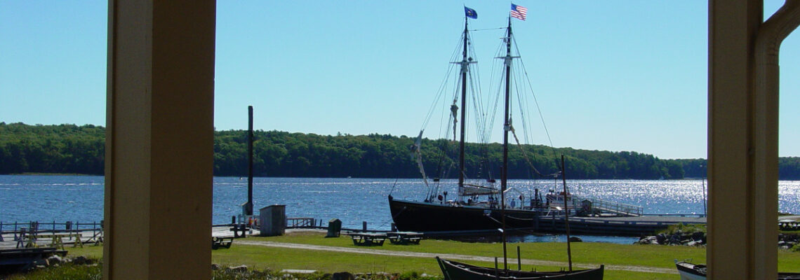 View of boats from Maine Maritime Museum