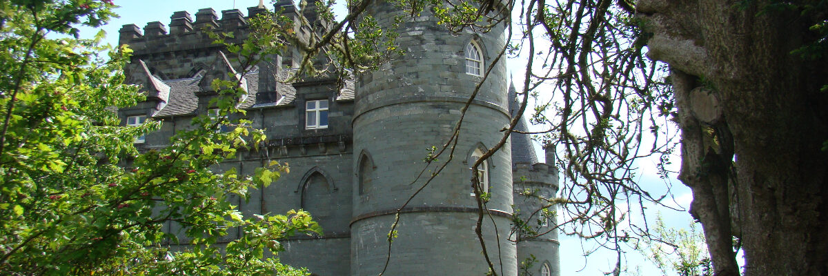 Side view of Inveraray Castle and it's gardens